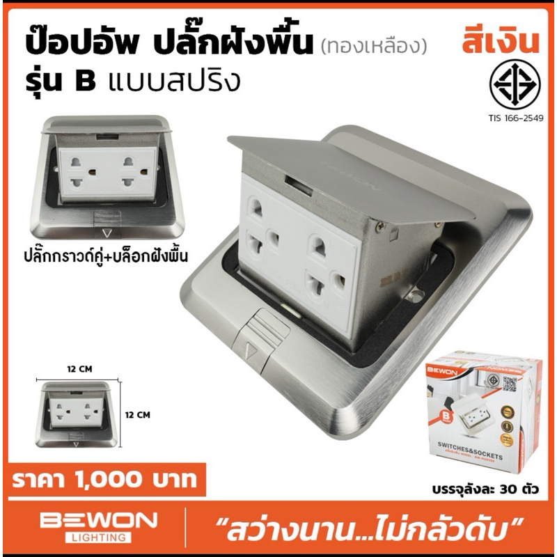 BEWONเต้ารับฝังพื้นสแตนเลสทรงกลมและเหลี่ยมรุ่นBW-PU2Rพร้อมปลั๊กคู่มีกราวด์ม่านนิรภัย