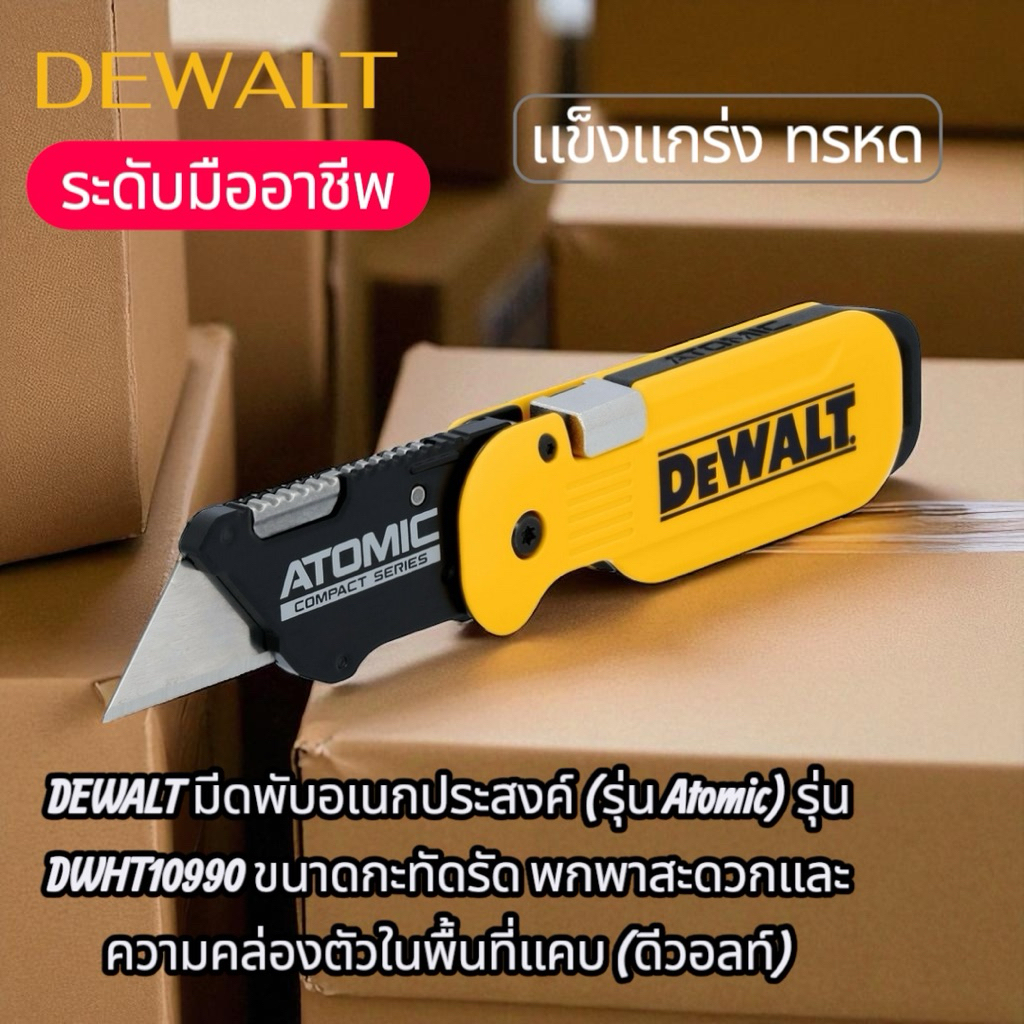 DEWALT มีดพับอเนกประสงค์ (รุ่น Atomic) รุ่น DWHT10990 ขนาดกะทัดรัด พกพาสะดวกและ ความคล่องตัวในพื้นที่แคบ (ดีวอลท์)