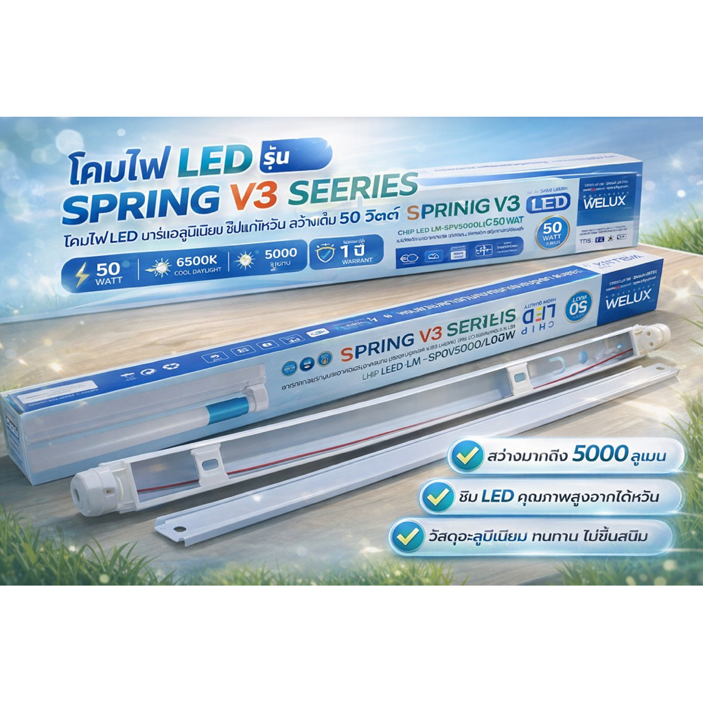 โคมไฟ LED รางเดี่ยว WELUX SPRING V3 SERIES 50W6500ลูเมนสว่างที่สุดแล้ว