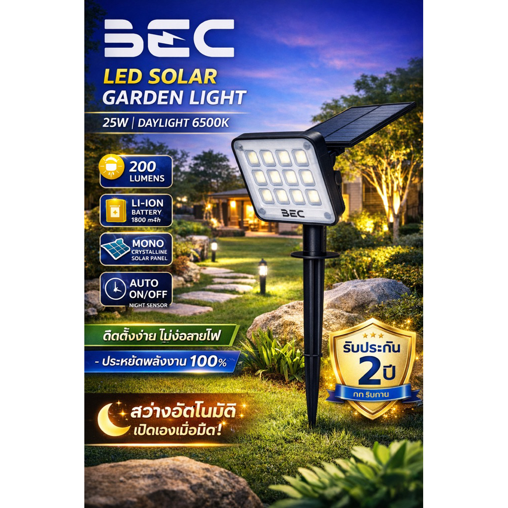 โคมไฟสนามโซลาร์เซลล์แบบปักดิน BEC รุ่น VERA-PD 25W/6500K