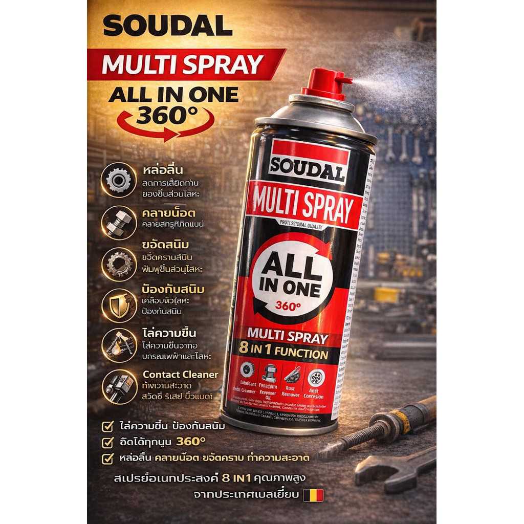 SOUDAL MULTI SPRAY (ALL IN ONE 360°)  สเปรย์อเนกประสงค์ 8 in 1 คุณภาพระดับโปร จากเบลเยียม