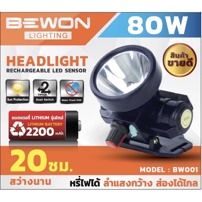 ไฟฉายคาดศีรษะแอลอีดี LED Head Light 80W BEWON